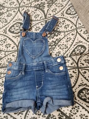 Denim Short Overalls with Heart Bib 2-3Y